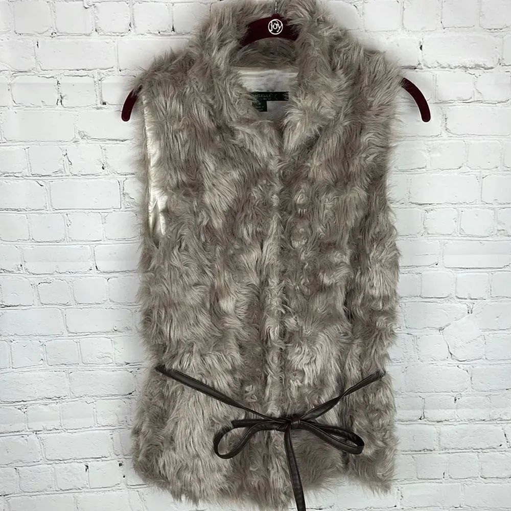 Damselle New York Faux Fur Vest Belted Size Medium